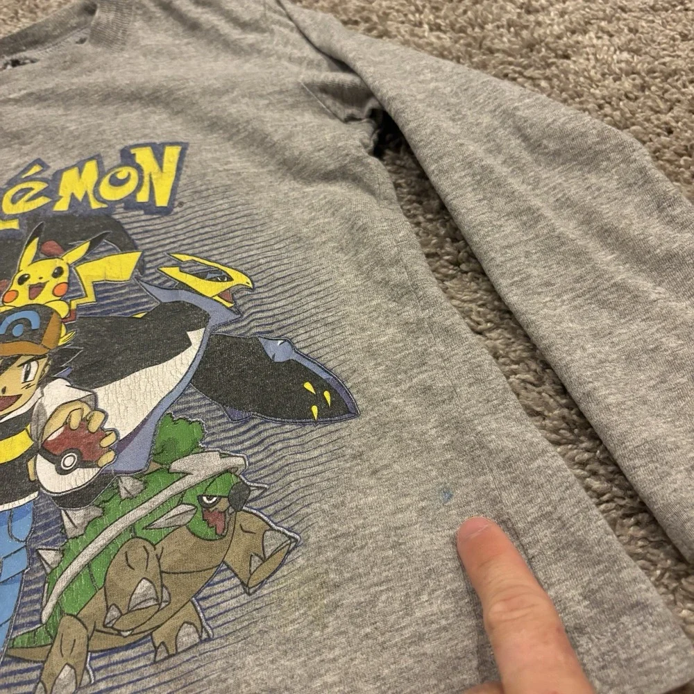 Vintage Pokemon Gray Long Sleeve Shirt Kids XS 2008 Promo Tee Ash Television TV